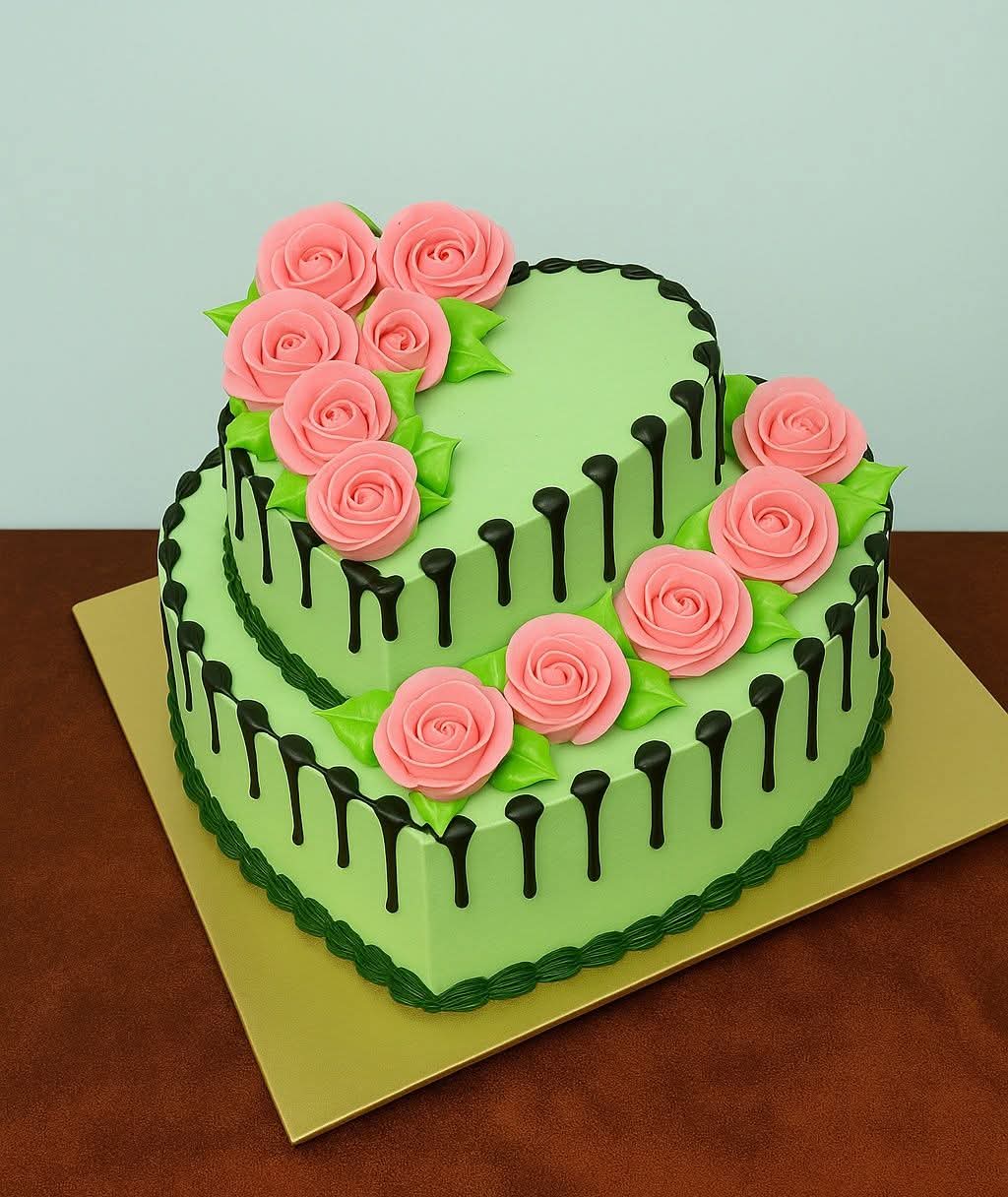 Pistachio Pink Rose Heart Cake