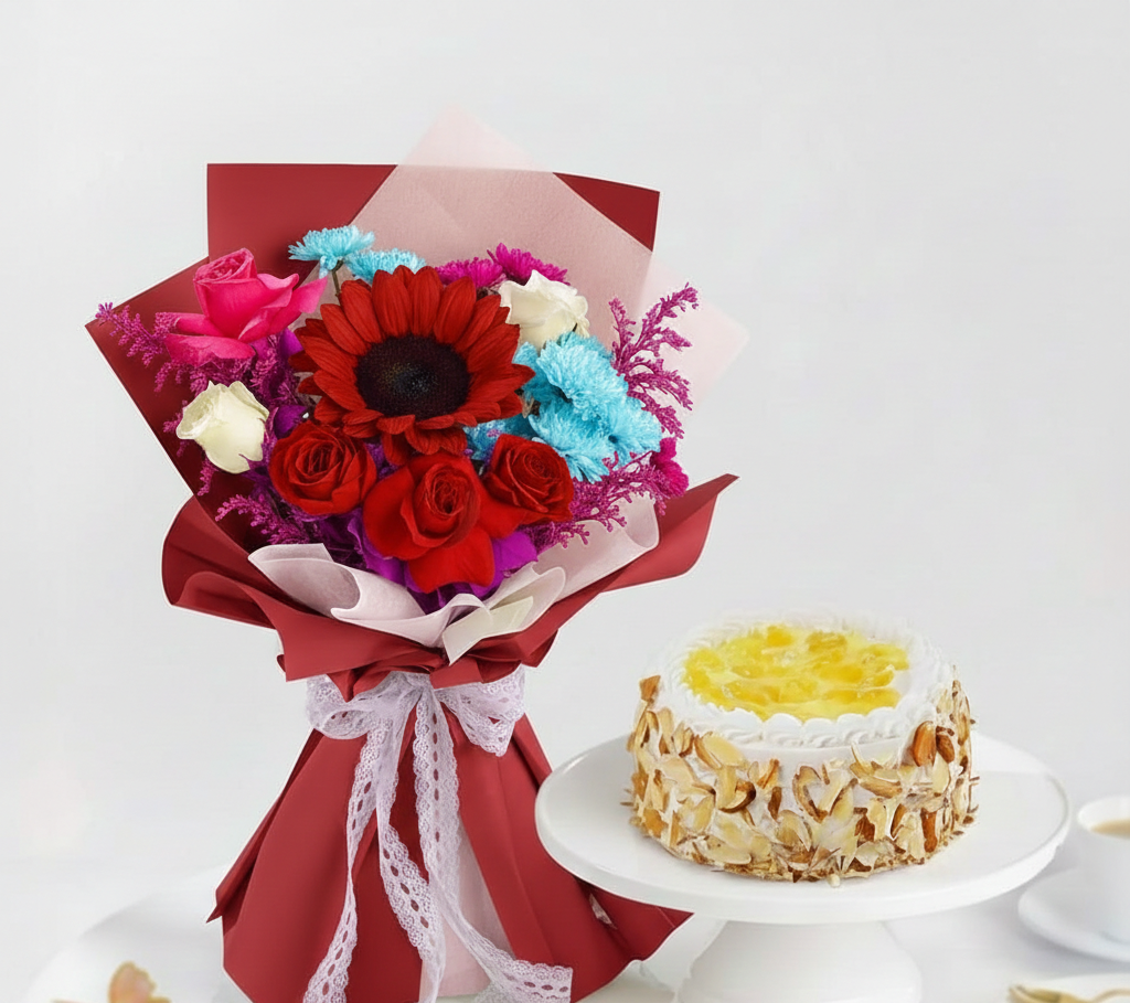 Red Romance Flower & Cake Combo