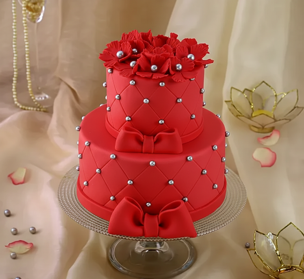 Red Bow 2 Tier Truffle Cake 4 Kg