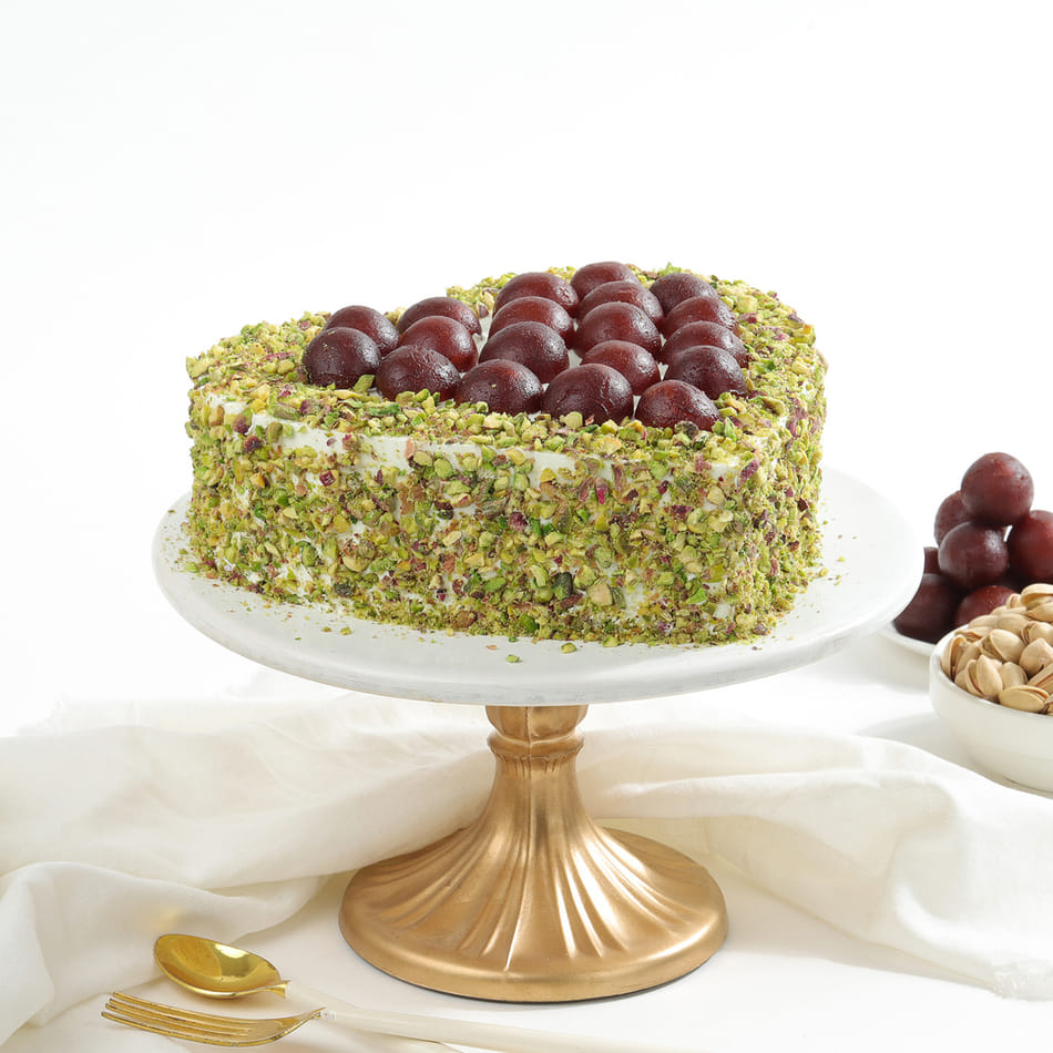 Royal Heart-Shaped Gulab Jamun & Pistachio Fusion Cake
