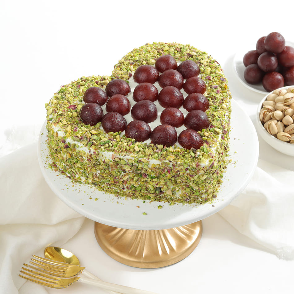 Royal Heart-Shaped Gulab Jamun & Pistachio Fusion Cake